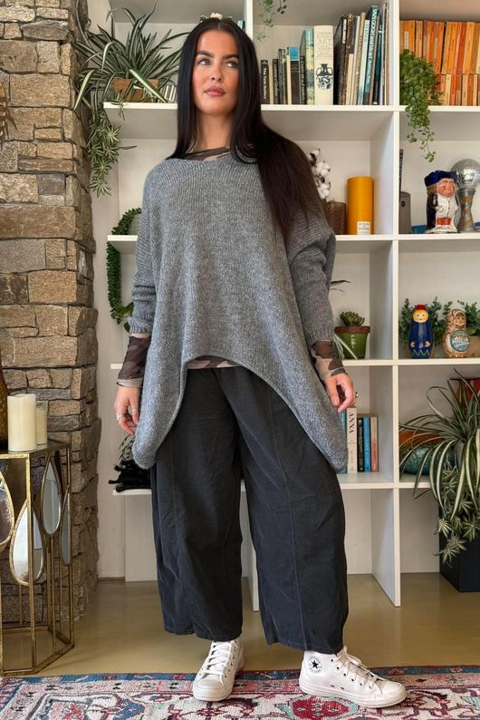 Lock Needlecord Shirring Barrel Pant Charcoal